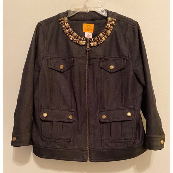 Ruby Rd. Petite Womens Beaded Collar Black Jacket 6 Petite - Picture 1 of 10